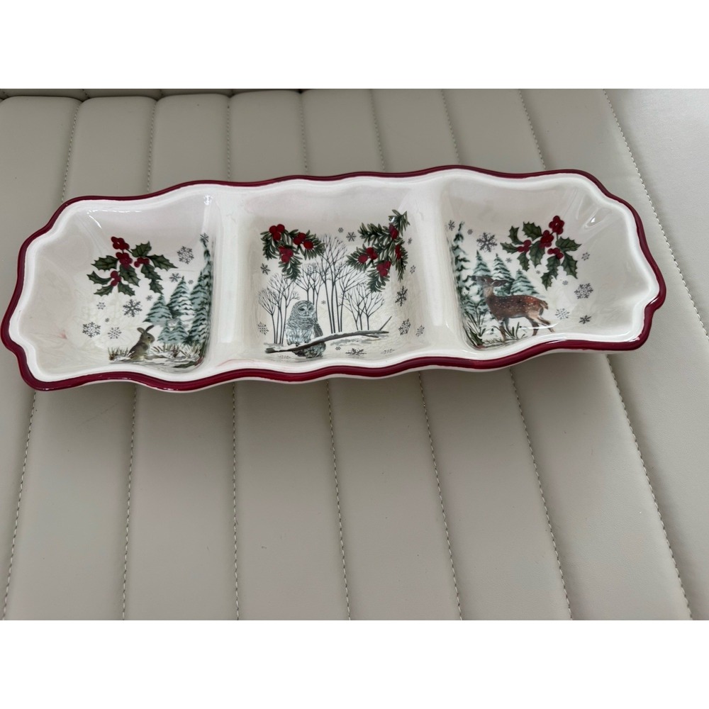 Better Homes & Gardens Heritage Christmas Winter Forest 3 Section Server